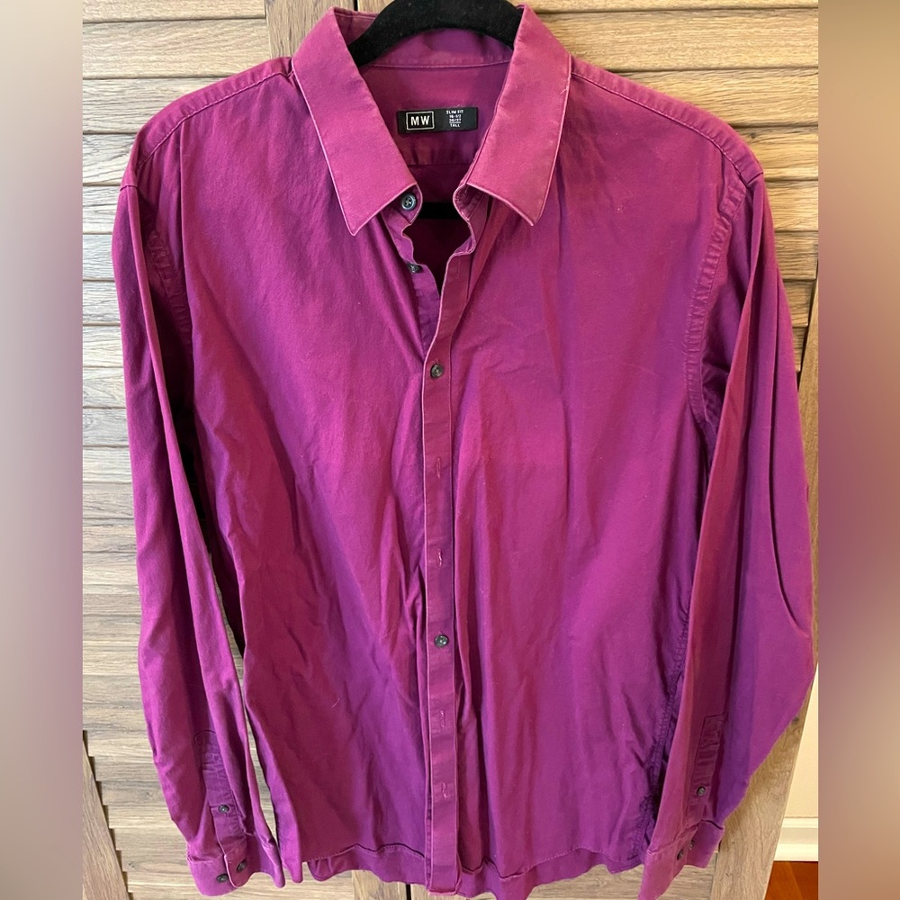 Mens wearhouse dress shirt, violet, slim fit, tall 16.5, 36/37